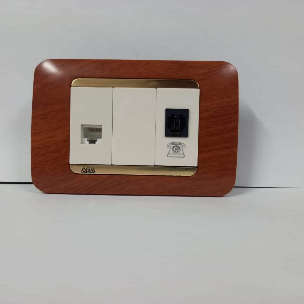 RJ45 + TELÉFONO BEIGE DUET PLACA CEDRO RIBTE ORO.