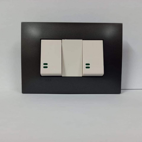 INTERRUPTOR 3V DOBLE BEIGE SILUM PLACA GRAFITO.