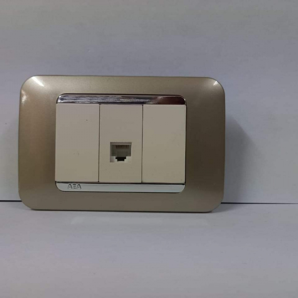 TOMA RJ45 BEIGE DUET PLACA ORO RIBETE PLATA.