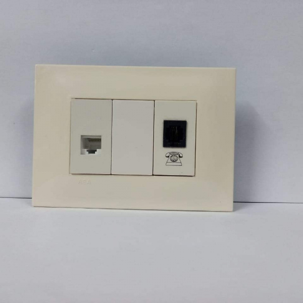 RJ45 + TELÉFONO BEIGE SILUM PLACA BLANCA.